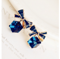 Korean fashion jewelry deep sea sapphire color crystal bow stud earrings three-dimensional retro square earrings jewelry women