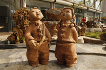 Handmade pottery figures Home Ceramics characters Creative ancient pottery Pendulum Pieces Endorsement Bag Boy Cute Girl