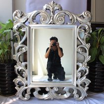 European retro PU frame carved bathroom mirror Hotel wall decoration mirror Bathroom mirror Hair salon mirror