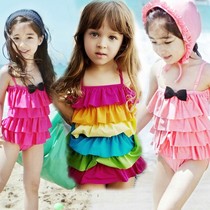 Childrens swimsuit girl one-piece Korean version of cute multi-layer baby Hot Spring Girl Princess swimsuit baby swimsuit