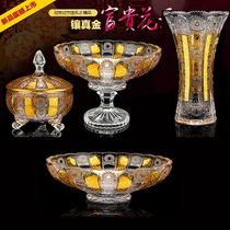 Eurostyle Style Inlaid Gold Crystal Glass Fruit Pan Fruit Hopper Vase Sugar Vat Dried Fruit Snack Box Living-room Adornment