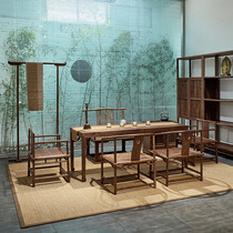 Hot sale zen wooden table Old Elm new Chinese tea table and chair Black walnut tea room furniture Solid wood dining table and chair custom