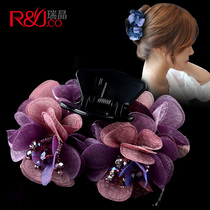 Floral headdress jewelry Korean headdress Lady adult hairclip back head hair clip clip fabric big medium mother top clip