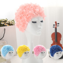 Womens swimming cap Hot spring Beach three-dimensional petals handmade flowers swimming cap plus size long and short hair swimming cap