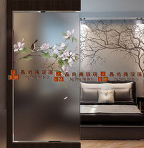 Shanghai art glass entrance background wall partition screen Aisle background entrance entrance sliding door flowers and birds