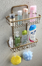 European antique made old copper rectangular double-layer storage basket copper basket with four hooks * attached figure