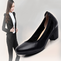 2021 spring dress coarse heel leather work shoes womens black middle heel shoes professional shoes soft leather shoes work womens shoes