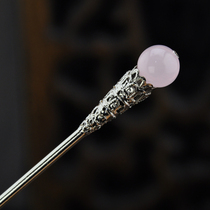 Recruit peach luck powder chalcedony classical long hair hairpin womens step swing plate hair tassel national style Korean jewelry