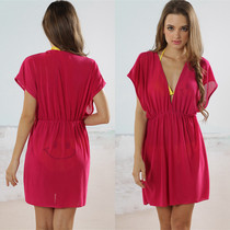New large size loose European and American beach towel solid color beach dress Beach coat gauze bikini swimsuit blouse