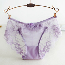 Day Ensemble Cute Teenage Girl Sexy Seductive Lace Triangle Underwear Without Mark Cotton low waist Large size pure cotton stalls thin and transparent