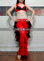 Desert Dance Belly Dance Classic Red Black Mix in a dress rehearsal suit and set to do the booking