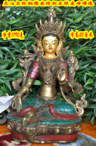 Nepal pure copper inlaid turquoise green mother Buddha statue height 23cm net weight: 1790 grams