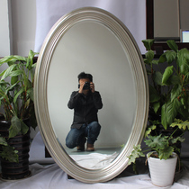 Barber shop mirror Hair salon hair mirror table single-sided wall hanging mirror European retro oval bathroom mirror