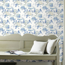 Neoclassical American English sofa book pattern wallpaper study newspaper blue retro theme room wallpaper