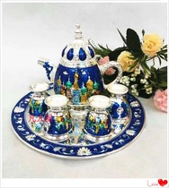Russian enamel color tin tea set European style ancient castle home metal complete set tea set teapot tea bowl tray