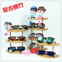 Retro varnish bamboo and wood sun glasses display props myopia glasses display rack selling sunglasses shop decoration tide ornaments
