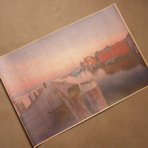 Decorative painting Pier landscape retro style impression landscape photography wood pulp Kraft Paper 24 inch painting core