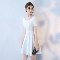 Party dress thin 2021 new banquet evening dress short white birthday party dress small dress female