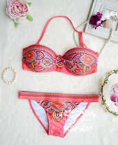 European and American fan ins sexy retro ethnic holiday style three-point bikini small chest gathered hot spring swimsuit women