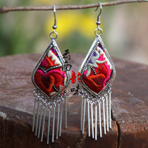 2020 New National Style Retro Temperament Miao Silver Handmade Old Embroidery Embroidery Embroidery Diamond Long Earrings