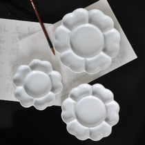 Jingdezhen ceramic plum blossom palette seasoning plate watercolor gouache Chinese painting pigment plate material for students