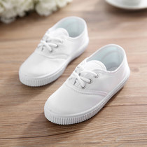 Childrens white shoes Student shoes White sneakers Cloth shoes Boys and girls school dance shoes Gymnastics sneakers 1992 Lace-up
