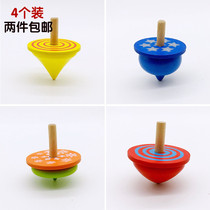 Childrens educational nostalgic toy Traditional color rotating small gyro Hand rotating wooden flower gyro 4 packs