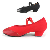 Womens outdoor square dance shoes Spring summer autumn and winter dance shoes Ethnic dance shoes teacher shoes character black and red dance shoes