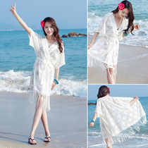 Bikini blouse jacket hot spring bathing suit outside lace openwork seaside beach holiday dress sunscreen cardigan women