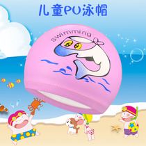 Mixed batch childrens swimming cap PU coated cap male and female students cartoon waterproof ear protection high elastic cartoon swimming cap equipment