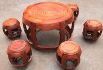 Mahogany furniture Burma rosewood table raw drum table solid wood round table stool 7-piece set of big fruit red sandalwood