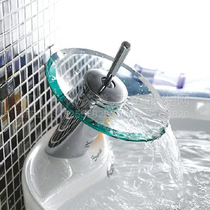 Hot and cold water faucet wash basin art wash basin glass waterfall water out of the water full copper valve body single hole nozzle