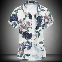 Summer New Mens Silk Cotton-Free Flower Shirt Short Sleeve Male Cover Landed Cover
