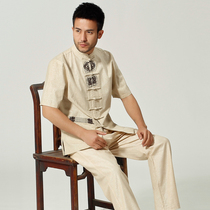 miny ye middle-aged and elderly people Tang suit summer mens short-sleeved Chinese cotton tops father Daddy put Tang suit