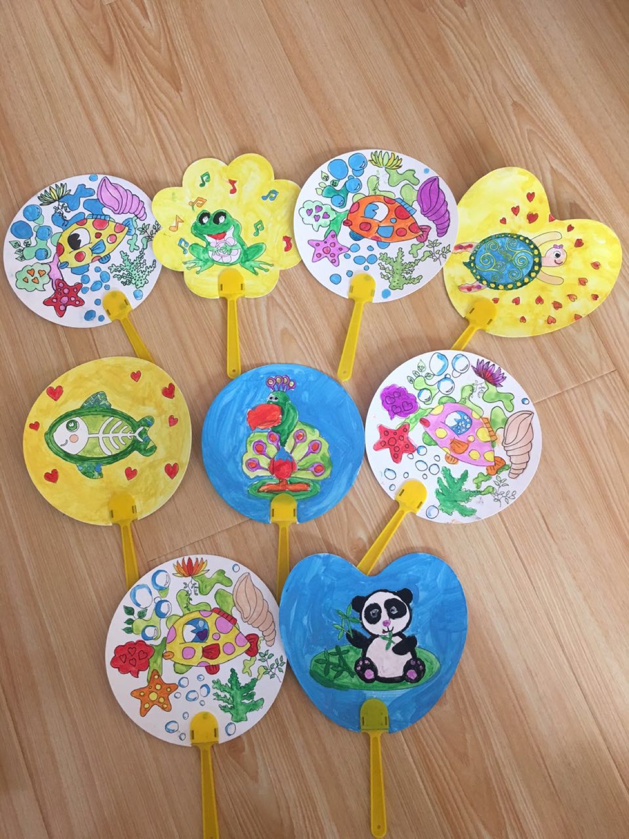 儿童卡通动物扇子涂鸦空白绘画diy幼儿园画画卡纸扇圆