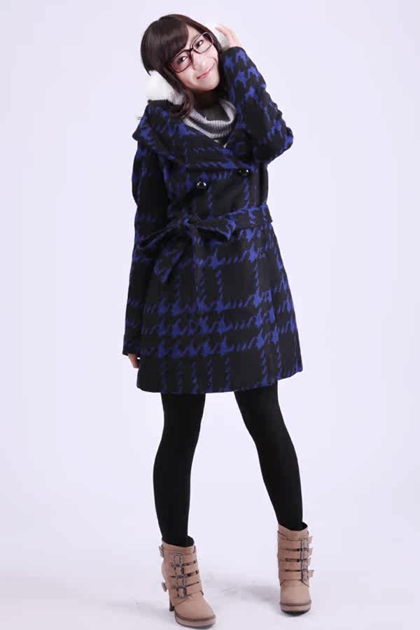 法国cache cache佩妮秋冬淑女气质经典甜美呢大衣呢外套 送腰带_服饰