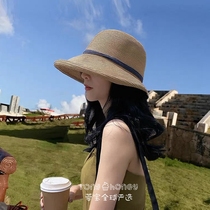Japan gp Hepburn wind sunshade straw hat female summer Net red curling fisherman hat beach sun hat