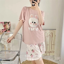 Japanese gp peach rabbit pajamas female spring and summer new soft cotton panda cartoon home clothing set thin