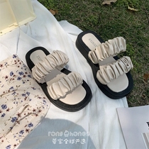 Japanese thick-soled slippers female 2021 summer new Korean fashion wild square head fold wear word sandals