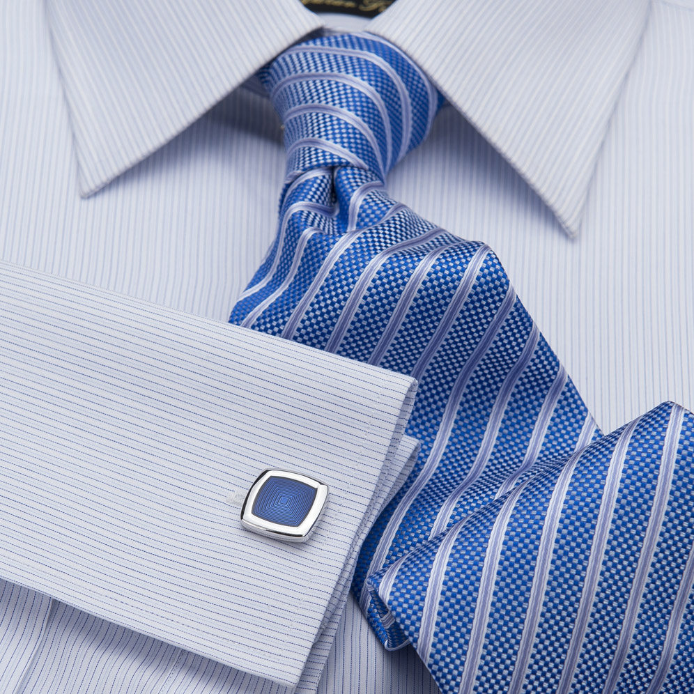 hany汉尼法式衬衫男200纱支长袖袖扣衬衫商务男士正装条纹衬衣