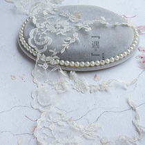 Ivory white silver thread embroidery export lace edge 27cm lace accessories wedding dress lace material