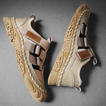 Leather sandal mens leather Baotou Bull Fascia Bottom Mens Shoes Summer Breathable Thin and Deodorant Mens Hollowed-out Sports Sandal