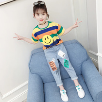 Childrens clothing Girls summer clothes set 2021 new middle and large childrens childrens net red Foreign style girls fashion tide clothes two-piece set