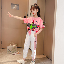 Girls summer clothes suit 2022 new Korean version CUHK Scout short sleeve loose childrens net red Two sets summer