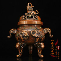 Tibetan Tibetan pure copper elephant incense burner Tibetan three-legged elephant ear auspicious copper incense burner incense burner ornaments