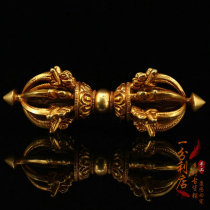 Antique Tibetan Tibetan pure copper gilt nine-strand diamond pestle folk custom home collection to play ornaments