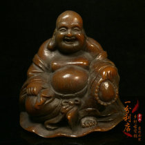 Antique antique collection retro old horn carving laughing Buddha Maitreya Buddha statue old horn craftsman old objects ornaments