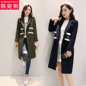 女土呢子大衣中长款毛呢外套秋冬款少女韩版 