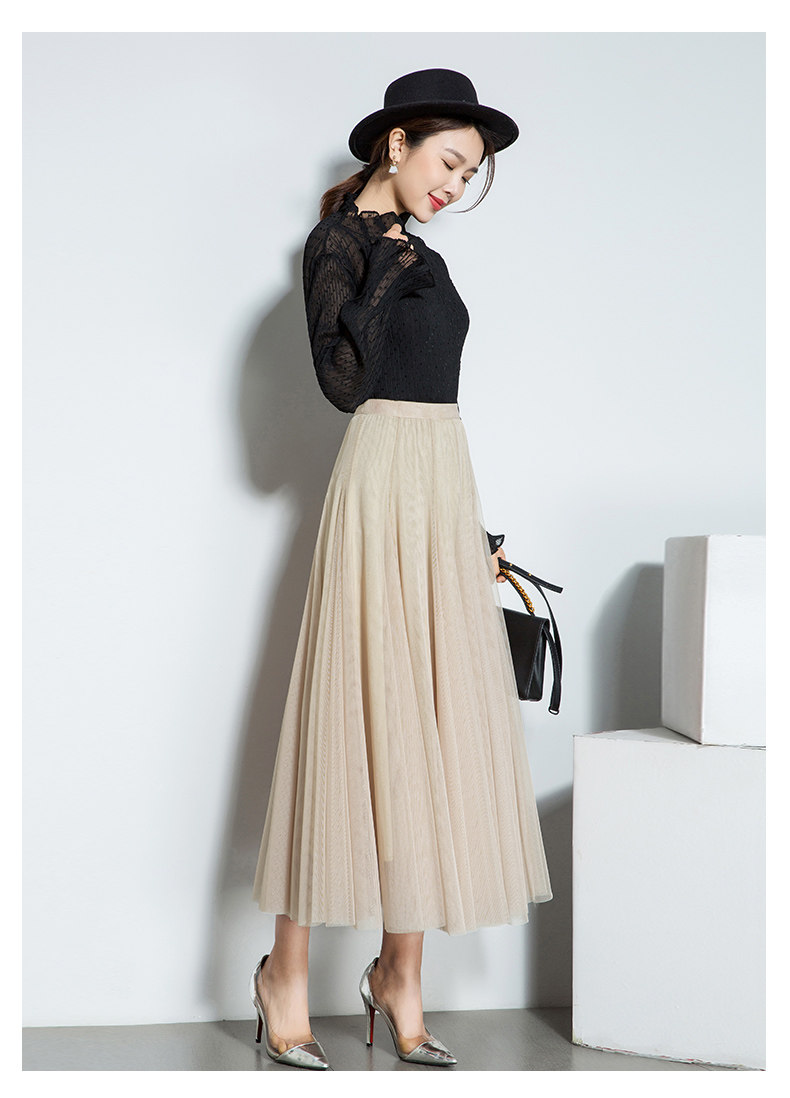 半身裙2021新款中长款a字裙显瘦百褶裙女春秋ins超火纱裙长裙【价格