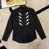 2022 Comfort Trend New Full Body Lightning Printed Pattern Casual Business Han Edition 100 Hitch Men Long Sleeve Shirt